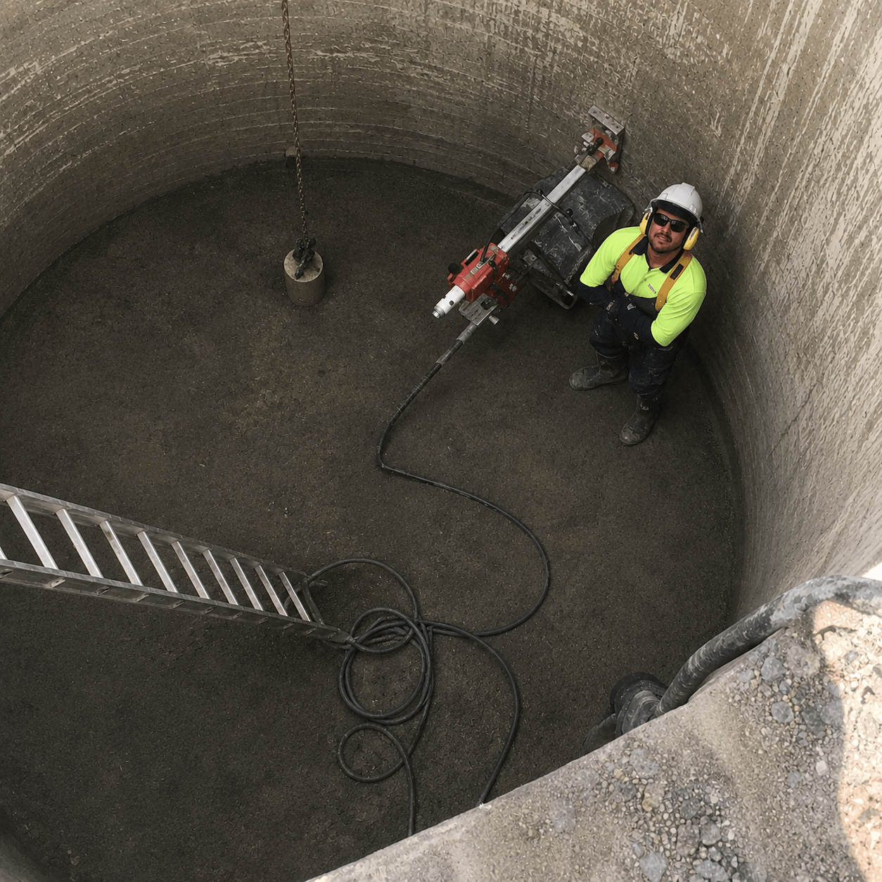 Concrete core drilling in difficult hard-to-reach active enviroments.