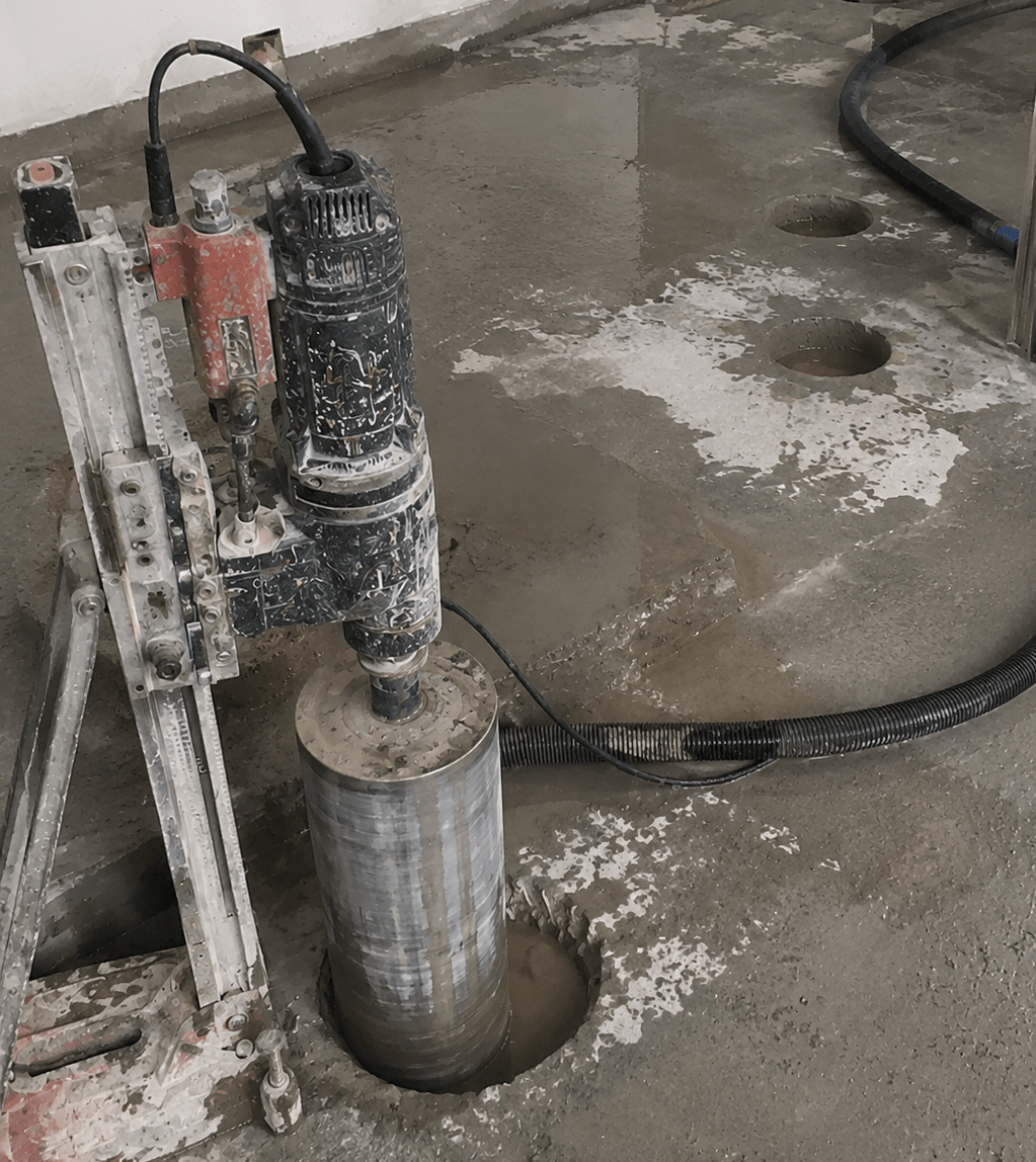 Bollard installation using concrete core drilling application.