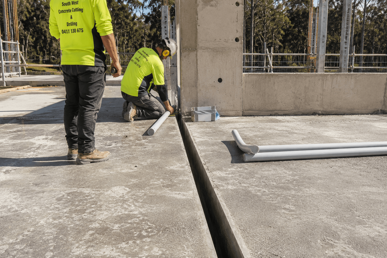 Our team cutting expansion joints in a concrete slab cutting project.