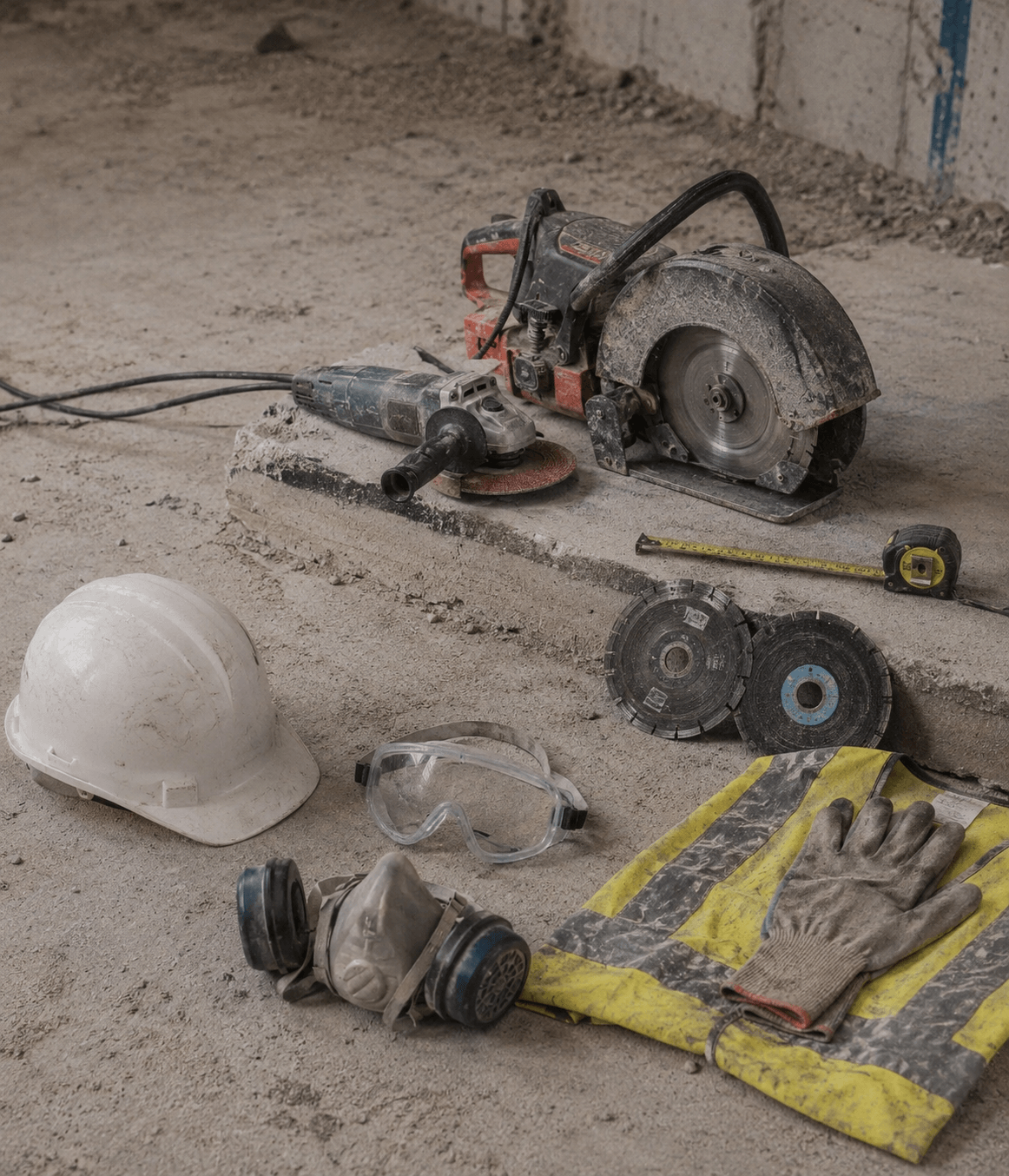 Safety equipment used for concrete cutting.